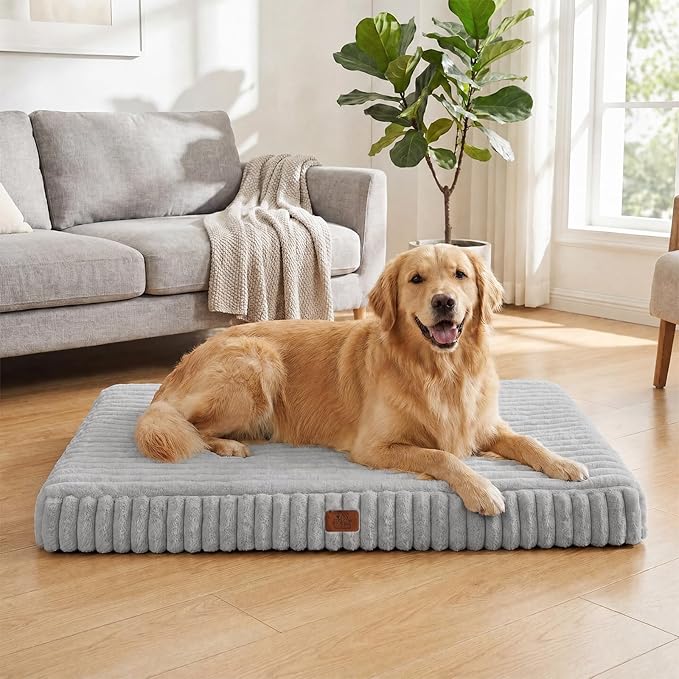 Orthopedic Dog Bed for Extra Large Dog, Waterproof Pet Bed,Non-Slip Bottom and Egg-Crate Foam with Removable Washable Cover Crate Bed,Grey,42"x30"x4"