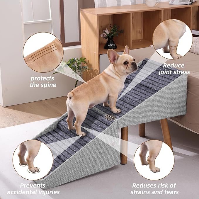21.06”H Dog Stairs for High Bed, 6-Step Pet Stairs with Split Ottoman Design - Tall Dog Steps Convertible to Bedside Table Nightstand, Large Non-Slip Stairs for Big Medium Dogs to Bed