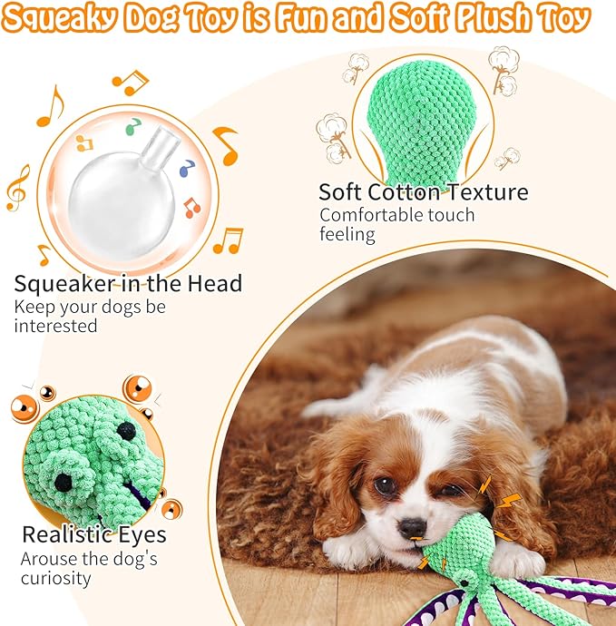 Fuufome Squeaky Plush Dog Toys, Soft Fabric Toys for Puppy, Small and Medium Dogs, Interactive Daily Companionship Training Reward Birthday Gift