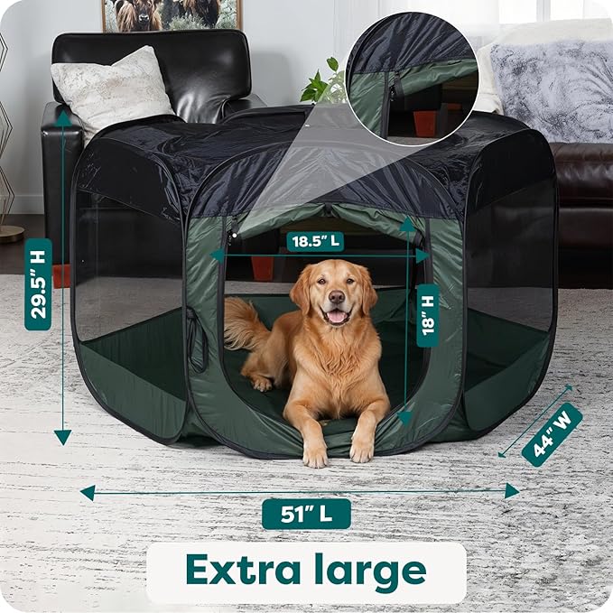 FurHaven Soft-Sided Dog & Cat Playpen, Portable Foldable Indoor & Outdoor Pet Playpen with Mesh Windows & Zippered Door, Hunter Green, Extra Large