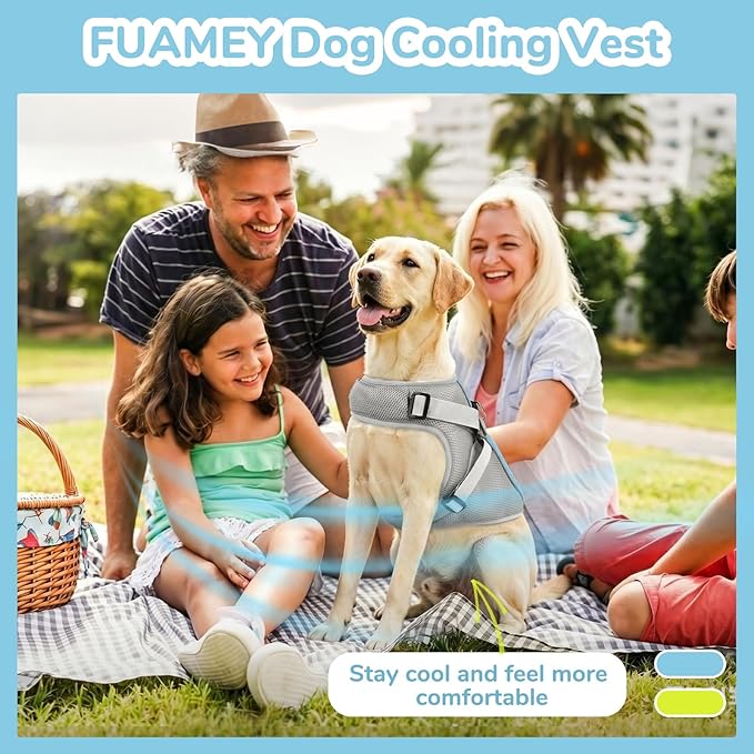 FUAMEY Dog Cooling Vest for Small Dogs, Doggy Evaporative Cooling Jacket in Hot Weather, Puppy Breathable Mesh Cooler Vest with Reflective Stripe, Pet Summer Harness Shirt for Hiking Training, Gray S