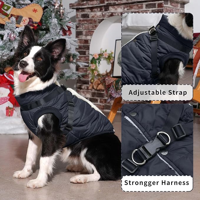 JoyDaog Dog Jacket with Harness,Fleece Lined Warm Puppy Coat for Winter,Soft Windproof Small Dog Vest,Black M