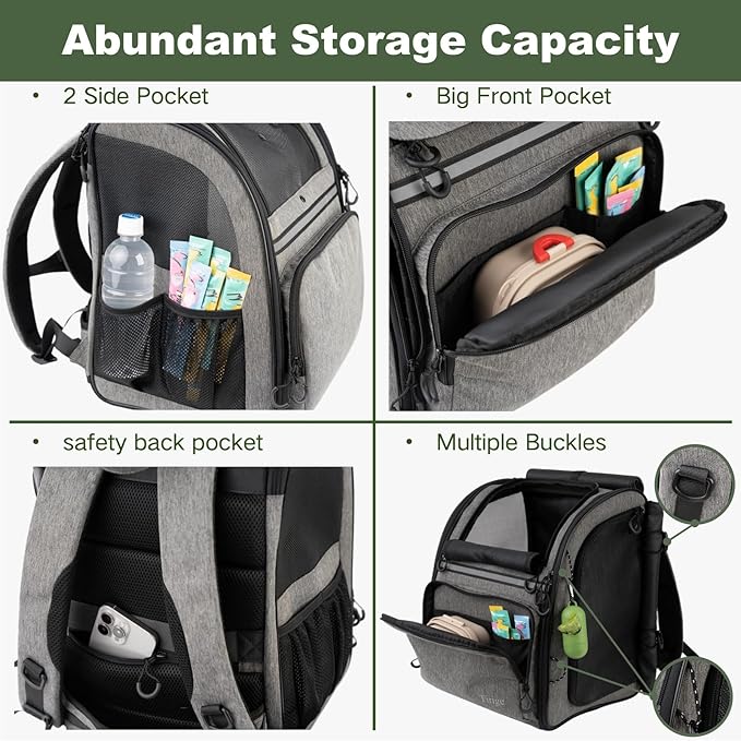 Premium Dog & Cat Carrier Backpack for Travel, Hiking & Vet Visits - Solid Durable Pet Backpack with Breathable Mesh, Safety Strap, Anti-Anxiety Curtain & Storage Pockets (Gray)
