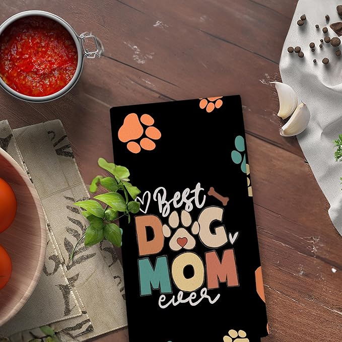 Dog Mom Gifts Towels - Dog Lovers Gifts for Women, Dogs Kitchen Decor, Best Dogs Mom Pet Paw Hand Towels for Kitchen Bathroom Decorative 16x24 Inch