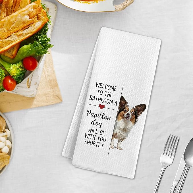 Funny Papillon Dog Gifts Hand Towels for Bathroom Decor, A Papillon Dog Will Be with You Shortly Hand Towels, Dogs Decorative Dish Tea Towel for Kitchen Bathroom, Dogs Gifts for Girls, 16x24 In