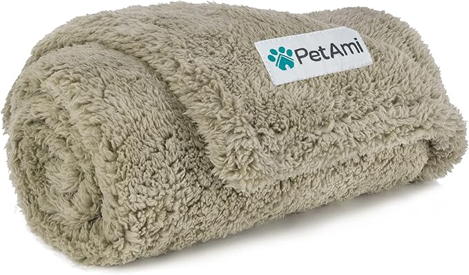 PetAmi Fluffy Waterproof Dog Blanket for Couch and Bed, Reversible Sherpa Pet Throw, Pee Proof Furniture Protector Sofa Cover, Washable Cat Blanket for Small Medium Dogs and Cats (Taupe Camel, 24x32)
