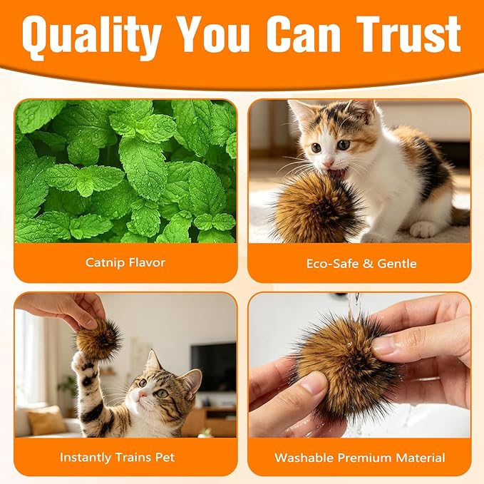 5PCS Cat Toy Faux Rabbit Fur Ball, Soft Fluffy Rabbit Fur Catnip Ball Cat Toys for Indoor Cats, Washable & Fun to Chase for Interactive Bonding