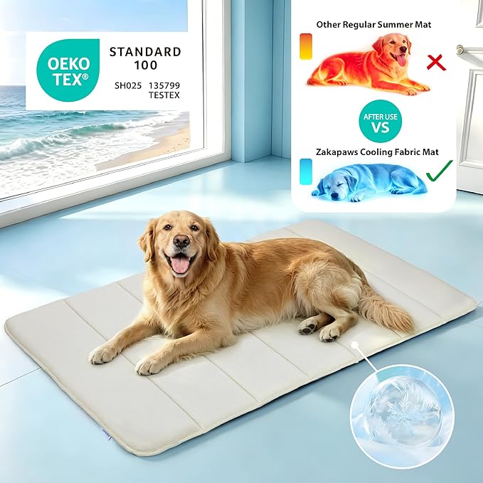 Dog Cooling Mat for Medium Dogs - 30x20 Orthopedic Memory Foam Pet Pad for Summer, QMAX>0.5, Washable Premium Comfort Crate Pad for Your Furry Companion, Dark Beige