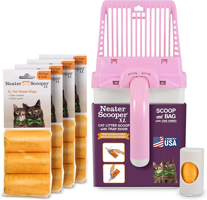 Neater Pet Brands Neater Scooper XL Cat Litter Scoop, 195 Refill Bags – Extra-Large Capacity Mess-Free Cat Litter Scooper with Bag for Large & Multiple Cats, Spill-Proof Litter Box Scooper with Holder