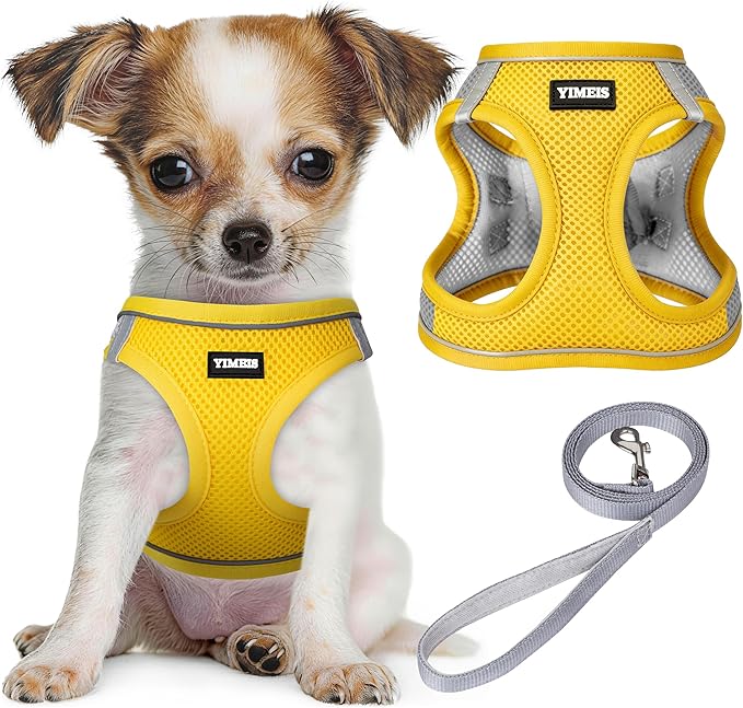 YIMEIS Dog Harness and Leash Set, No Pull Soft Mesh Pet Harness, Reflective Adjustable Puppy Vest for Small Medium Large Dogs, Cats (Yellowgrey, Small (Pack of 1)