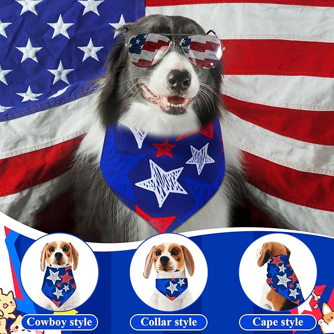 Sanwuta 72 Pcs 250th Anniversary Dog Bandana Bulk Patriotic USA Flag Washable Puppy Triangle Scarfs 4th of July Cat Bandanas Adjustable Soft Pet Triangle Bibs for Small Medium Dogs Cats Pets Costume
