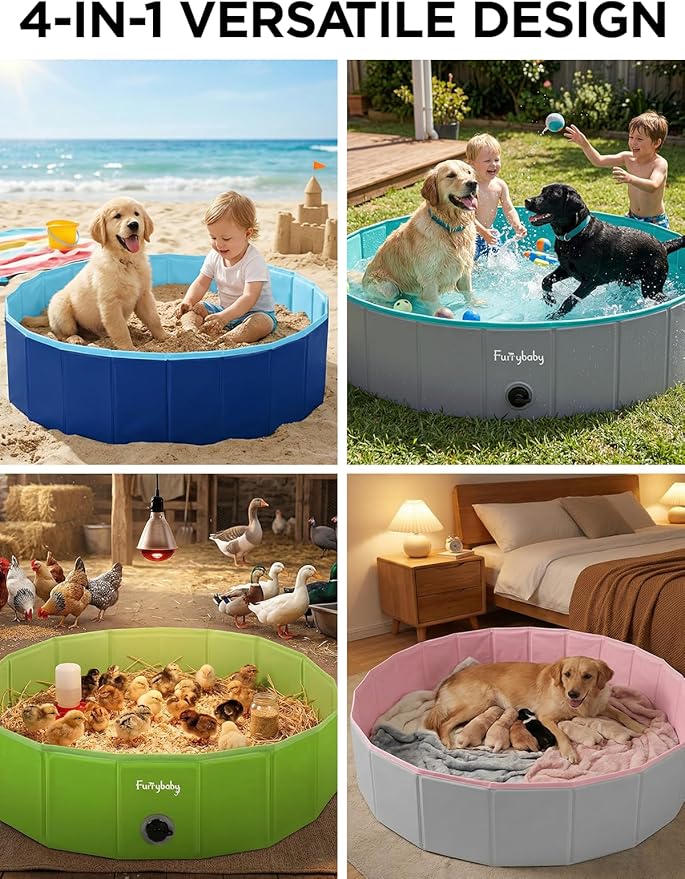 Furrybaby Dog Pool, Foldable Dog Pools for Large Dogs Portable Kiddie Pool Pet Doggie Wading Swimming(Navy 47'') Indoor and Outdoor