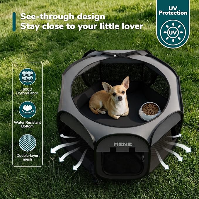 Dog Cat Playpen, Portable Small Animal Playpen Crate Indoor for Dogs Cats Rabbits, Foldable Guinea Pigs Bunny Cage Enclosure Outdoor, Pop Up Dogs Cats Tent Kennel with Carrying Case, Dark Grey