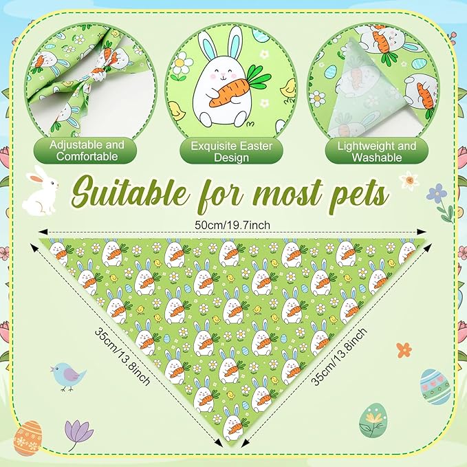 Abbylike 100 Pcs Easter Dog Bandanas Bulk Bunny Egg Carrot Bandanas for Dogs Triangle Kerchief Bibs Scarf Set for Pet Costume Easter Photo Props Accessories Pet Shops, 25 Styles (19.7 x 13.8 x 13.8)