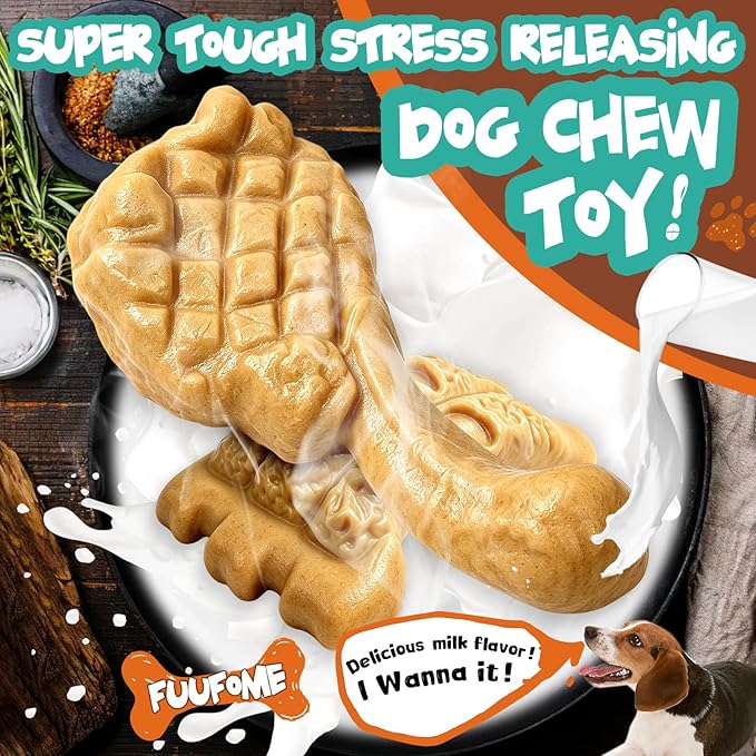 Fuufome Dog Chew Toys for Aggressive Chewers：2 Pack Indestructible Dog Toy for Large Breed- Tough Nylon Teething Toy to Keep Them Busy