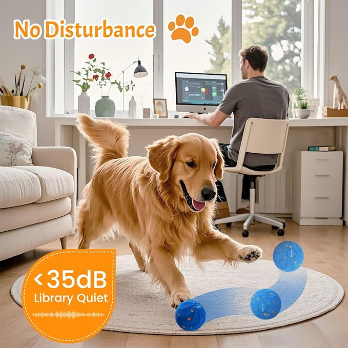 Interactive Dog Ball for Medium Dogs, Smart Automatic Rolling Ball for Dogs, Interactive Dog Toys & Enrichment Toy for Puppies and Active Dogs