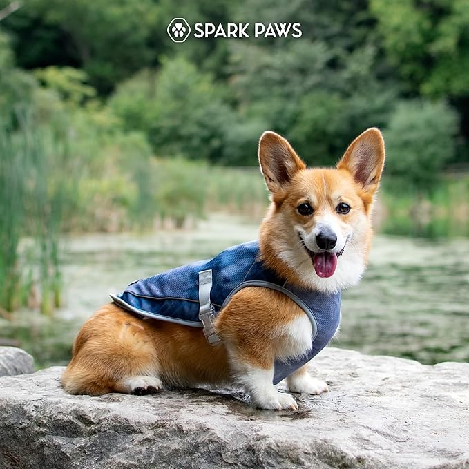 Spark Paws Dog Cooling Vest - SPF 50 UV Sun Protection - Summer Heat Relief Gear for Dogs, Lightweight, Evaporative Cooling - Dog Anxiety Relief Vest During Hot Days - Ice Blue, 4XL