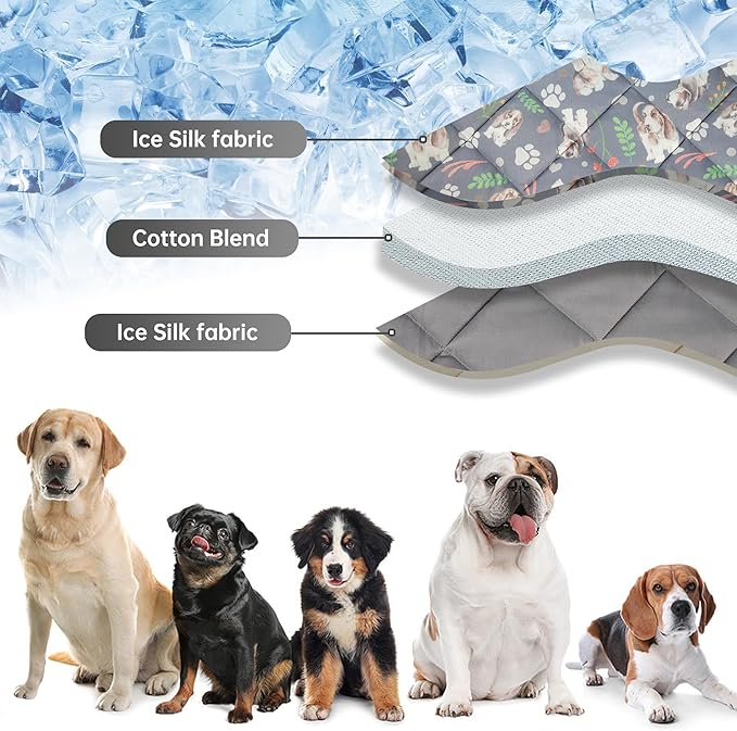 Dog Cooling Mat, Pet Washable Non-Toxic Summer Dogs Cats Cooling Pads Sleeping Kennel Mats Cool Ice Blanket for Indoor & Outdoor Dog Beach Essentials Gray Medium