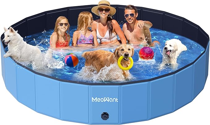 Meowant Extra Large Dog Pool Foldable 97'', Hard Plastic Dog Swimming Pool Kiddie Pool, Collapsible Dog Pet Bath Pool, Portable Deep Dog Pools for Large Dogs (5XL-97'' × 16'')