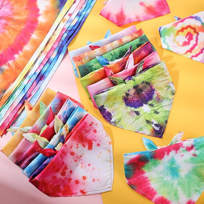 Sweetude 100 Pcs Tie Dye Dog Bandanas Bulk Pet Triangle Scarf Bibs Washable Puppy Kerchief Adjustable Grooming Supplies for Small Medium Large Dog Cat Costume Accessories