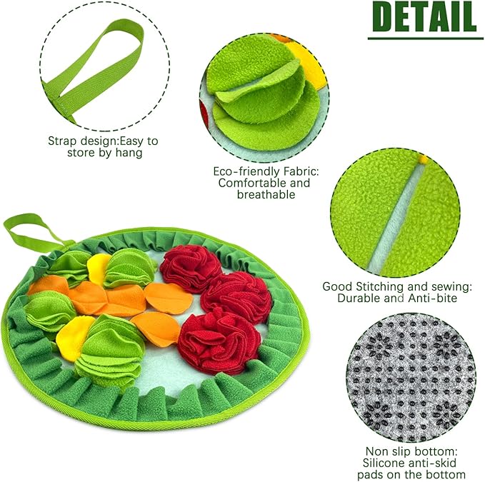 WishLotus Slip-Free Pet Snuffle Mat with Hanging Rope, Snuffle Mat for Dogs to Consume Energy and Relieve Stress, Pet Snuffle Mat for Rabbits, Hamsters, and Dogs to Improve Digestion (Three Flowers)