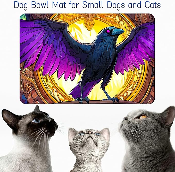 Dog Food Mat, 15.7" x 23.6" Absorbent Pet Feeding Mat for Food and Water, Waterproof Diatom Mud Pet Placemat with Non-Slip Rubber Backing, Cat Bowl Mat for Floors - Purple Feathered Eagle