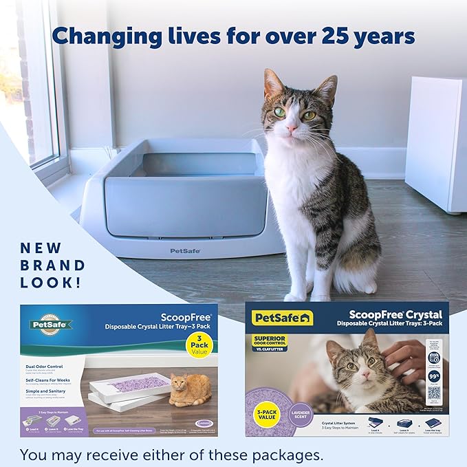 PetSafe ScoopFree Crystal Litter Tray Refills – Lavender Crystals, 3-Pack – Disposable Tray – Includes Leak Protection & Low Tracking Litter – Absorbs Odors on Contact