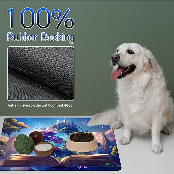 Dog Food Mat, 19.6" x 23.6" Absorbent Pet Feeding Mat for Food and Water, Waterproof Diatom Mud Pet Placemat with Non-Slip Rubber Backing, Easy Clean Cat Bowl Mat for Floors - Forest of Books