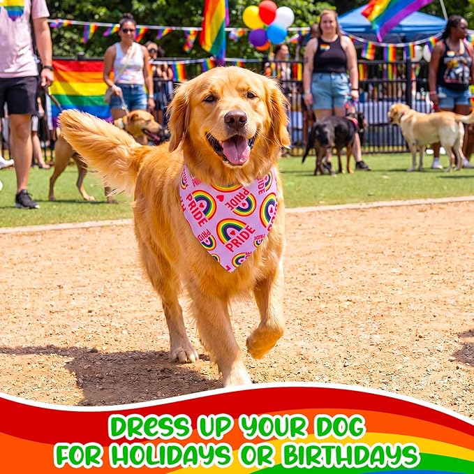 Sanwuta 120 Pcs Rainbow Bandanas for Dogs Bulk Gay Pride Day Triangle Dog Bandana LGBT Washable Pet Scarves Adjustable Bibs for Small and Medium Pets, 30 Styles