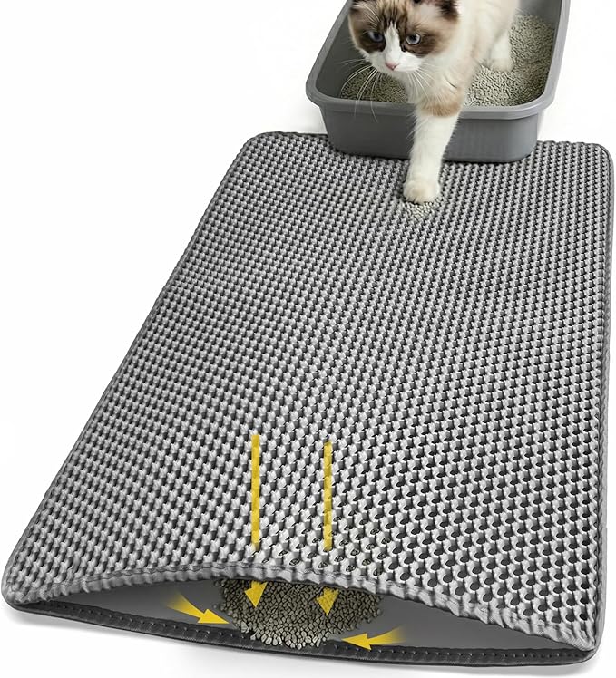 Cat Litter Mat 24x35 Inches, Honeycomb Double Layer Litter Trapping Mat, Waterproof Leakproof Urine Proof Cat Litter Box Mat for Cat Litter Box Area, Floor, Kitty Litter Rug