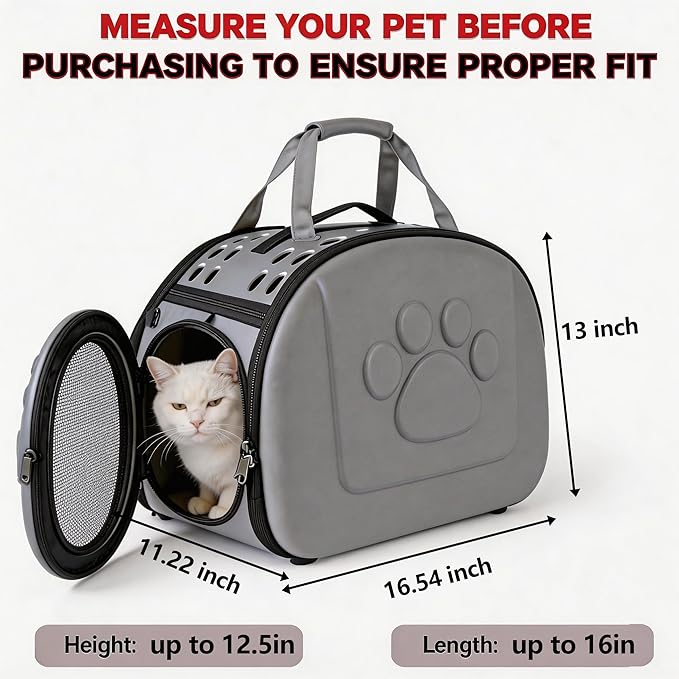 Cats Carrier for Cats & Small Dogs, Puppy,Up to 18lbs, Soft Pet Carrier Backpack with Mesh Windows, Ventilated Handbag for Travel/Hiking/Camping/Bag, Portable Crate (Gray)