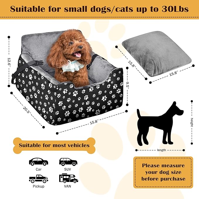 Dog Car Seats for Small Medium Sized Dogs Carseat for Car Funny Fuzzy Pet Dog Booster Car Seat Puppy Under 28 Lbs with Soft Plush Cushion&Washable Removable Cover