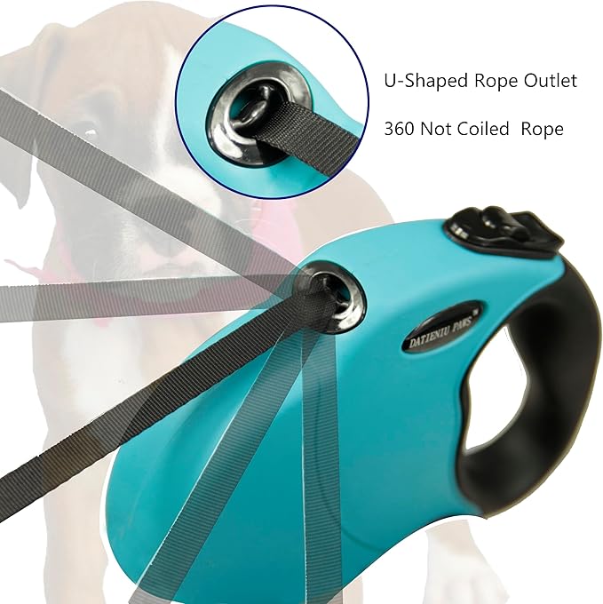 Medium 16 FT Retractable Dog Leash – Adjustable Hands-Free Leash for Dogs Up to 44lbs, Tangle-Free Nylon with Ergonomic Grip for Walking, Training & Outdoor Safety Blue M