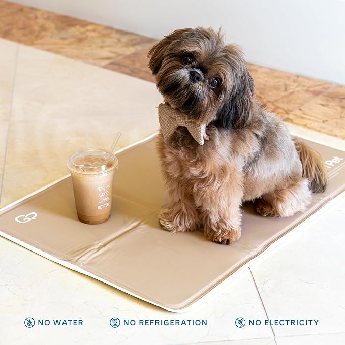 The Green Pet Shop Cool Pet Pad - Medium, Latte- Self-Cooling, Pressure Activated Mat for Dogs & Cats from 21-45 lbs - Non-Toxic Gel, No Water Needed