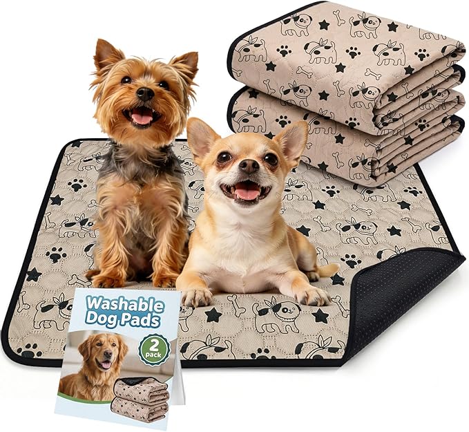 BAEJMJK Washable Dog Pee Pads 4-Layer Super Absorbent Puppy Training Pads Waterproof Non-Slip Leak-Proof Reusable Mats for Potty, Crate, Playpen & Travel(18"x24",Coffee 2-Pack)