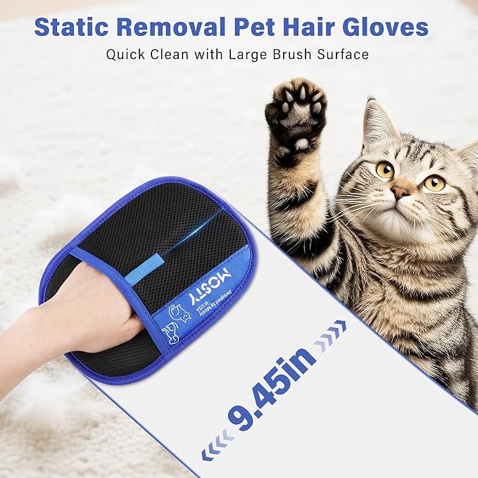 Mosty Pet Hair Removal Glove 2PCS | Double-Sided Magic Hair Remover Cleaning Mitt for Furniture, Carpet, Clothing & Car Seats - Reusable Fur Removal Tool & Gentle Grooming Glove for Dogs & Cats