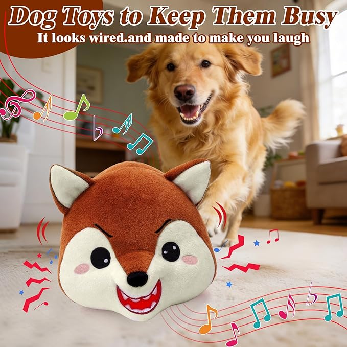 Mity rain Interactive Dog Toys with Thicken Plush, Moving Dog Toy with Recording Mode Shaking & Singing Mode Bouncing, Funny Ball Jumping to Keep Them Busy & Chase, Rechargeable (Fox)