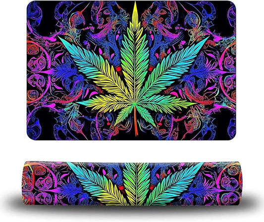 Dog Food Mat, 15.7" x 23.6" Absorbent Pet Feeding Mat for Food and Water, Waterproof Diatom Mud Pet Placemat with Non-Slip Rubber Backing, Easy Clean Cat Bowl Mat for Floors - Green Leaves