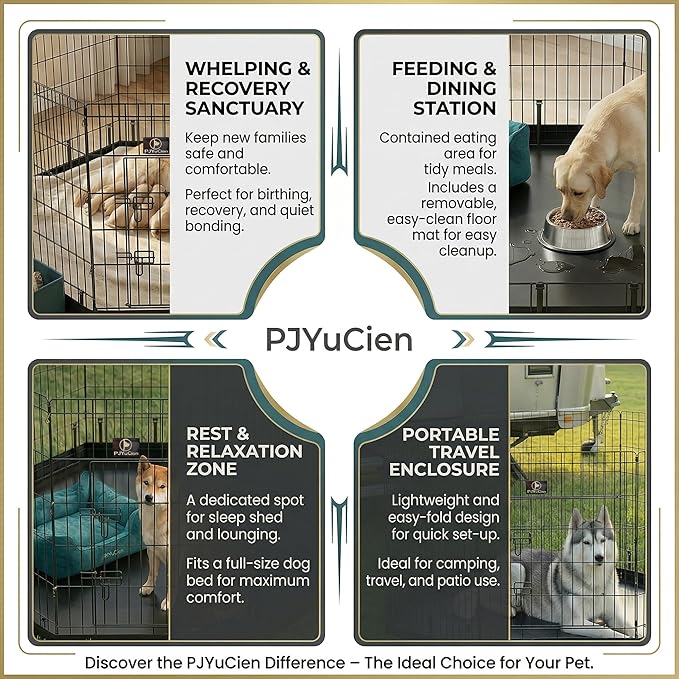 PJYuCien Octagonal Dog Playpen with Bottom Pad - Metal Foldable Exercise Pen, 8 Panels 36" H x 24" W Indoor Outdoor Pet Fence Puppy Crate Kennel, Black