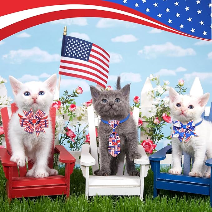 Aliceset 240 Pcs 4th of July Patriotic Dog Bows Tie Basic Collars Bulk Independence Day Red Blue White Pet Neckties for USA Memorial Day Dog Cat Pet Party Accessories(4th of July)