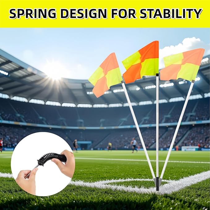 Soccer Corner Flags Set of 4 for Soccer Field, 5FT Agility Training Poles with Corner Flags, Speed and Agility Training Equipment for Sports Practice with Ground Spring Nails and Storage Bags(White)