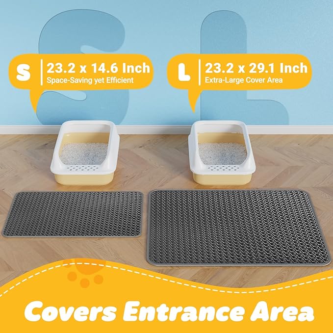 Cat Litter Mat - 23.2'' x 14.6'' Small Litter Trapping Mat, Easy to Clean Litter Box Mat, Waterproof, Urine-Proof, Non-Slip, Cat Toilet Training Systems Accessories, Dark Gray