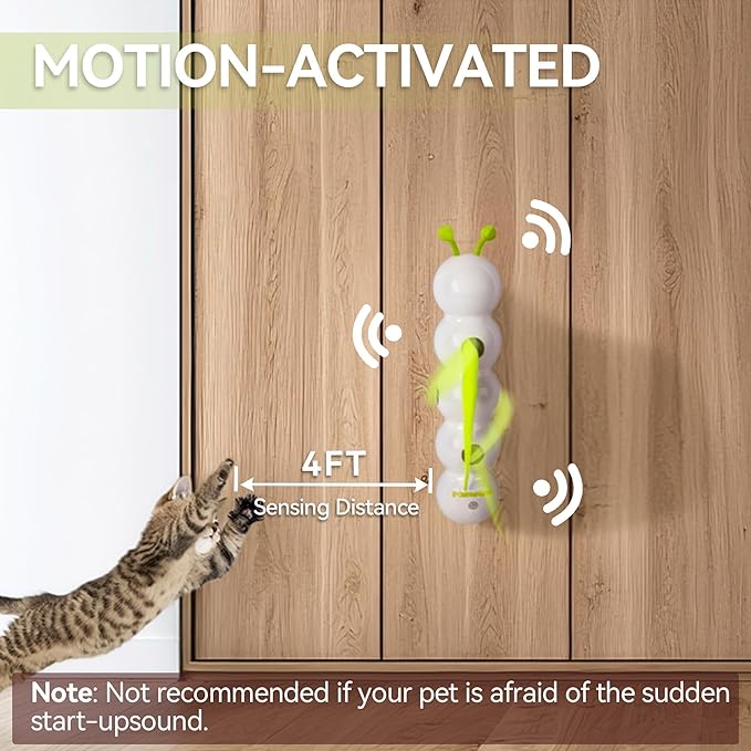 ALL FOR PAWS Interactive Cat Toy for Indoor Cats, Automatic Motion Activated Fluffy Tail Cat Toy, Electric Teaser Wand for Kittens & Bored Cats, USB Rechargeable Caterpillar Toy with Suction Cup