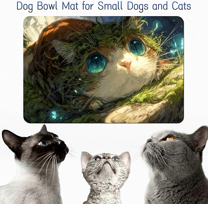 Dog Food Mat, 19.6" x 23.6" Absorbent Pet Feeding Mat for Food and Water, Waterproof Diatom Mud Pet Placemat with Non-Slip Rubber Backing, Easy Clean Cat Bowl Mat for Floors - Tree Cat