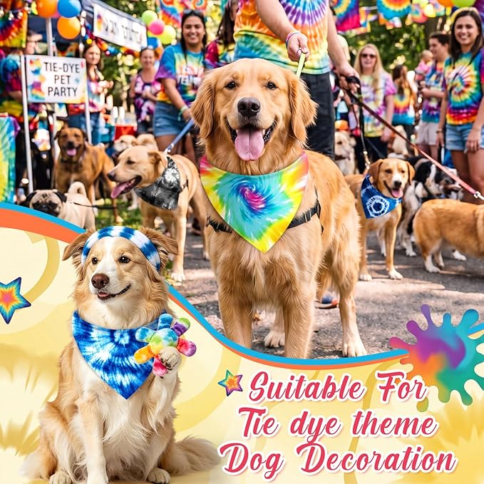 Abbylike 100 Pieces Tie Dye Dog Bandanas Bulk Colorful Hippie Pattern Dog Bandanas for Dogs Triangle Kerchief Scarf Bibs Set for Pets Summer Party Costume Accessories, 25 Styles (25.6 x 17.7 x 17.7)