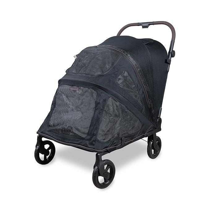 WonderFold PF Luxury FlatFold Pet Stroller Designed for Comfortable Elevated Everyday Walks - Black, Large (Up to 99 lbs)