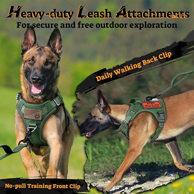 rabbitgoo Tactical Dog Harness for Large Dogs No Pull Adjustable Military Vest with Handle MOLLE Reflective Heavy Duty Dog Vest for Walking Training Hunting Outdoor Working Medium Size Dog Green M