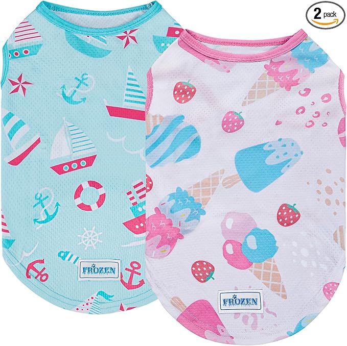 KYEESE 2Pack Dog Cooling Shirt, Breathable Dog Shirt for Small Dogs, Sun Protection Dogs Cooling Vest Tank Top, Lightweight Soft Sleeveless Summer Pet Clothes, Boat+Ice Cream, M