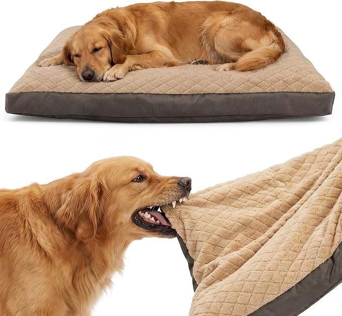 GASUR Indestructible Chew Proof Dog Beds for Large Sized Dogs, Durable Extra Large Dog Ded for Aggressive Chewers,Waterproof Washable Dog Deds for Crate Couch w/Removable Cover (Brown, XXL, 47"x29")