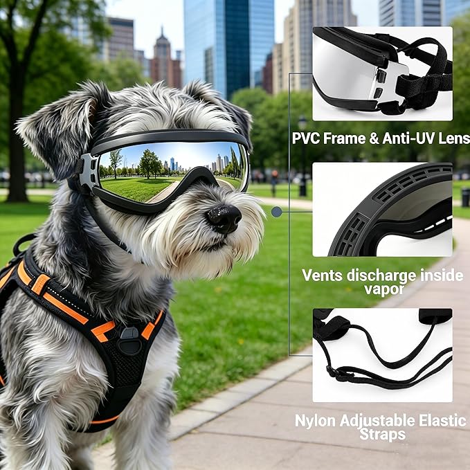 LESYPET Dog Goggles Small Breed, UV Wind Dust Protection Small Dog Sunglasses with Adjustable Strap, Puppy Sunglasses for Outdoor Driving Eye Protection, S